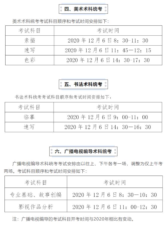广东省2021年艺术类专业术科统一考试时间安排的通知