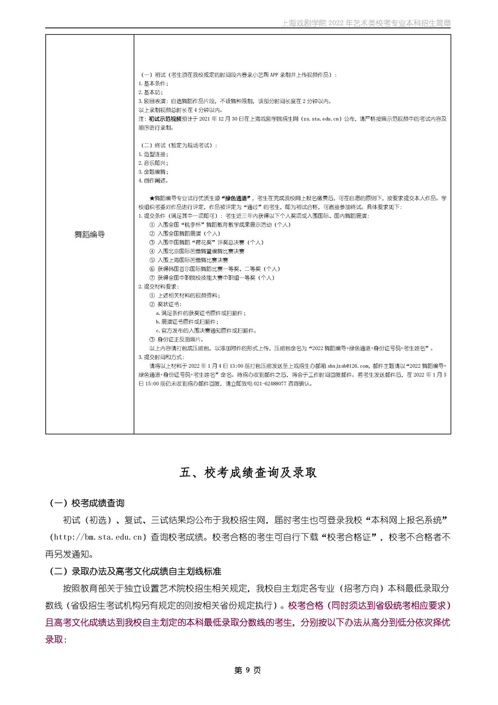 2022年上海戏剧学院本科招生简章